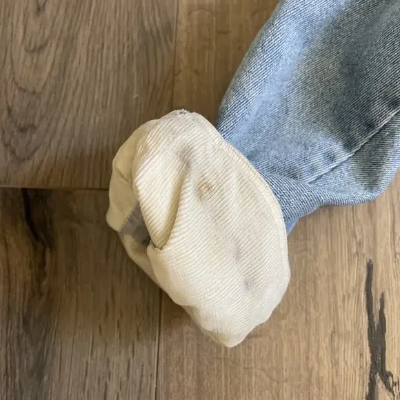 Vintage Blanket Lined Light Wash Denim Barn Chore Jacket Coat Large Read Stain - Picture 12 of 15